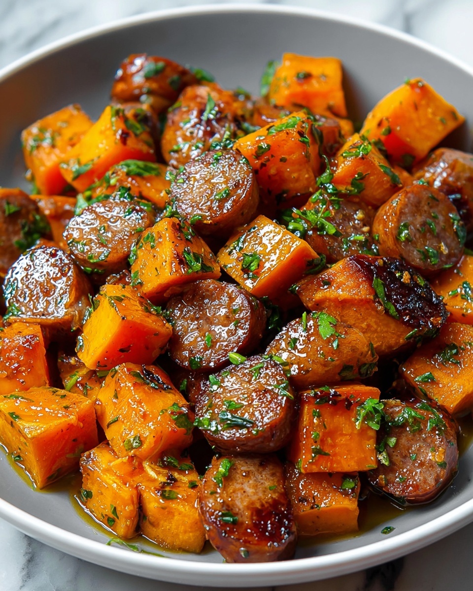 One-Pan Sausage, Sweet Potatoes, and Honey Garlic Dinner Recipe - Recipe Image