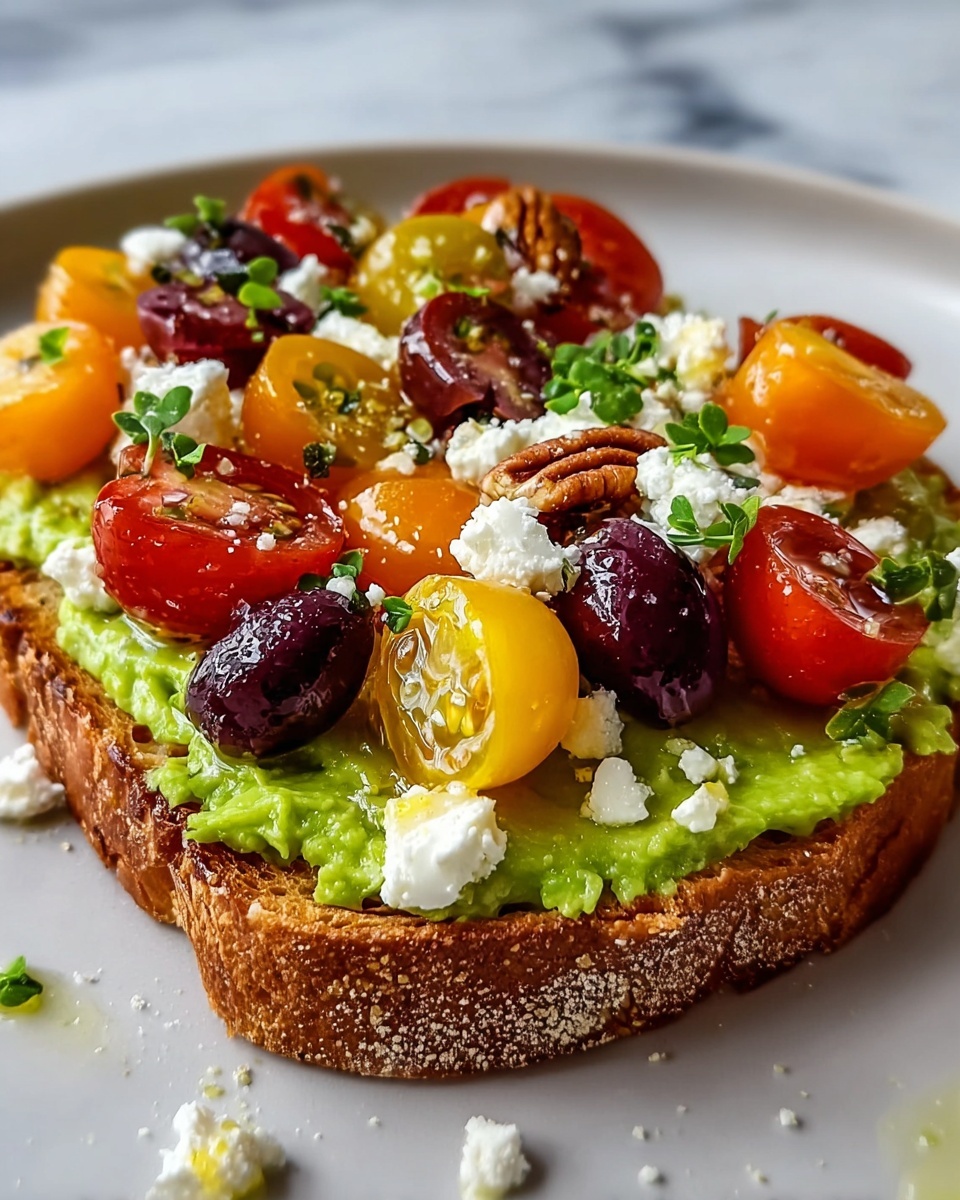 Avocado Toast with Feta, Cherry Tomatoes, Cranberries, and Walnuts Recipe - Recipe Image
