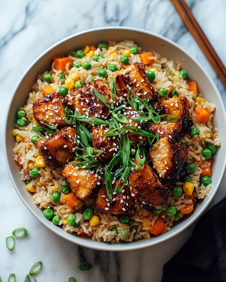 High Protein Crispy Garlic Chicken Fried Rice Recipe - Recipe Image