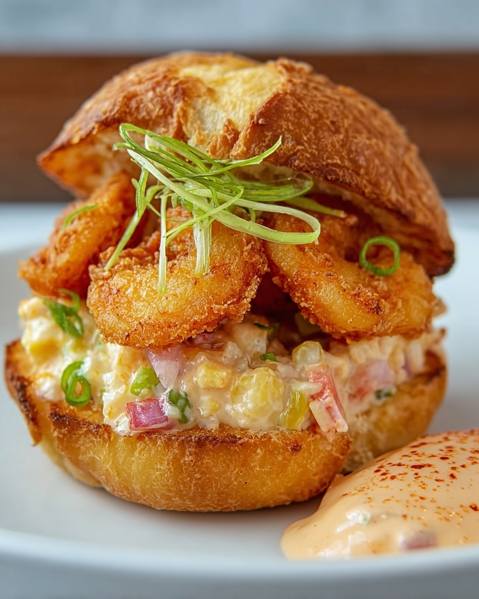 Crispy Fried Shrimp Burger with Homemade Sauce Recipe - Recipe Image