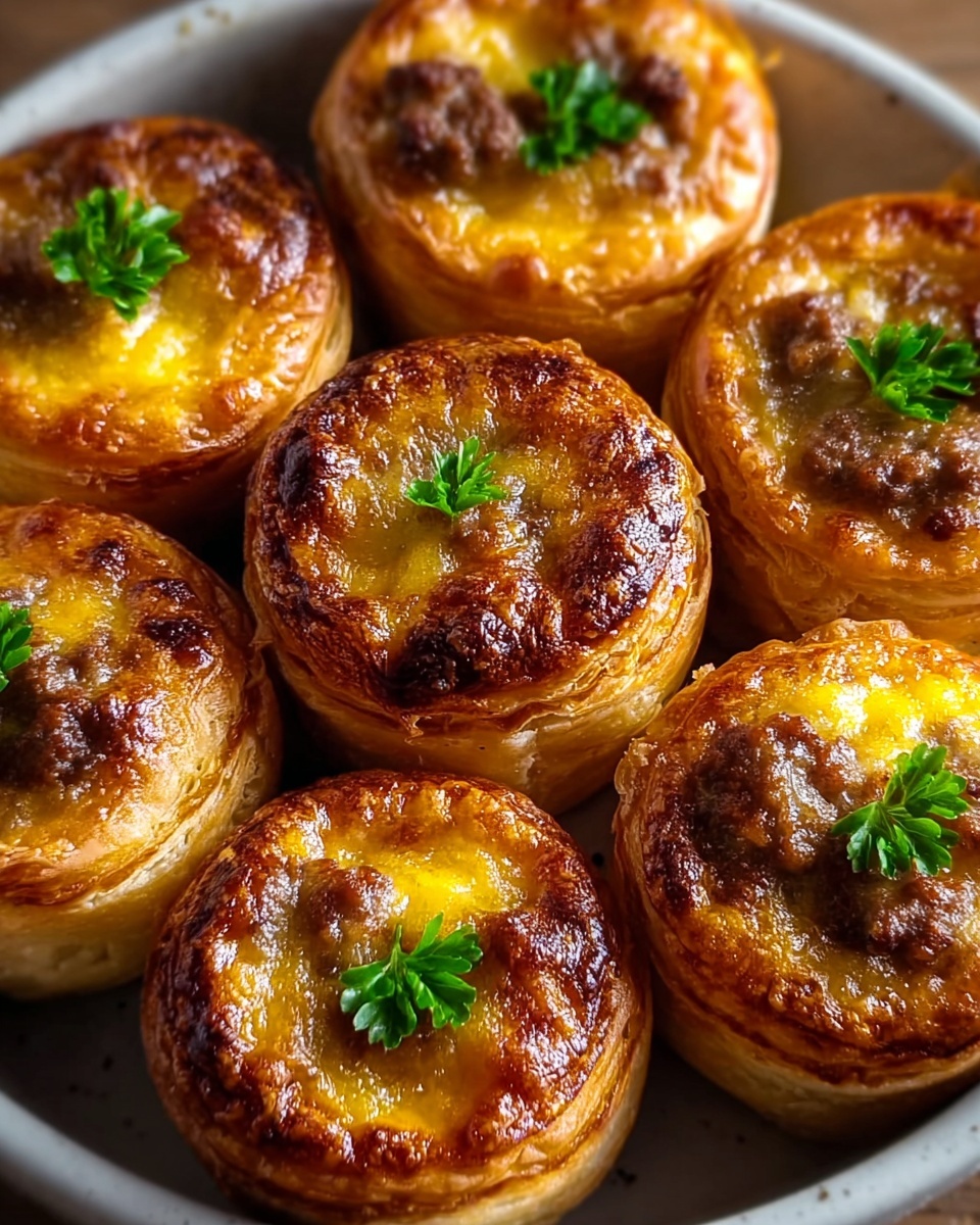 Sausage Roll Muffins with Cheddar, Vegetables, and Chive garnish Recipe - Recipe Image