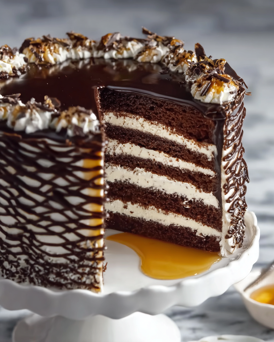 Chocolate Honey Cake with Raspberry Garnish Recipe - Recipe Image