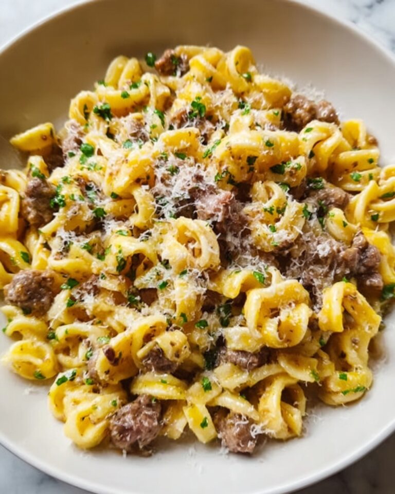 Gramigna Pasta with Sausage and Sage in a Parmigiano Reggiano Sauce Recipe