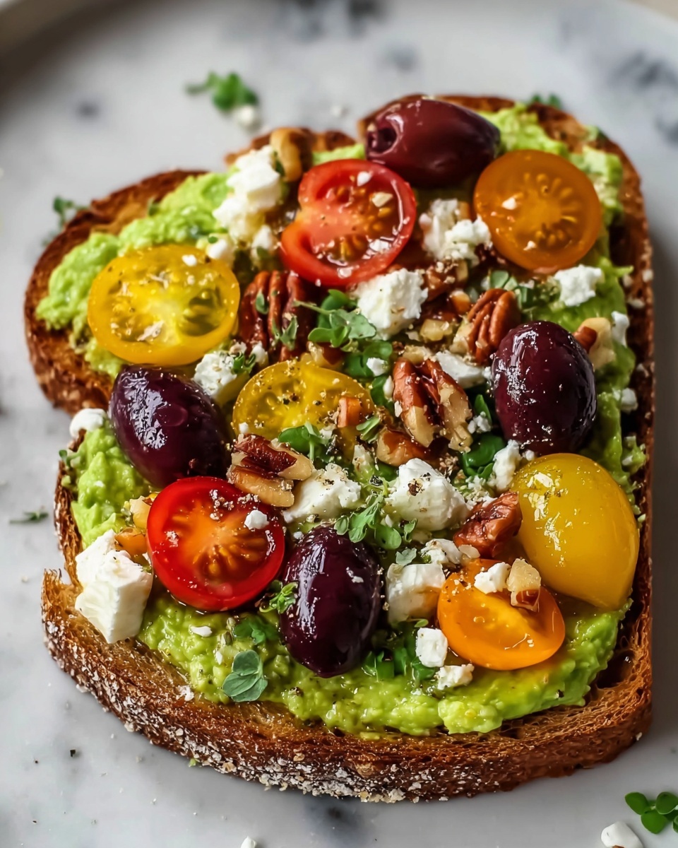 Avocado Toast with Feta, Cherry Tomatoes, Cranberries, and Walnuts Recipe - Recipe Image