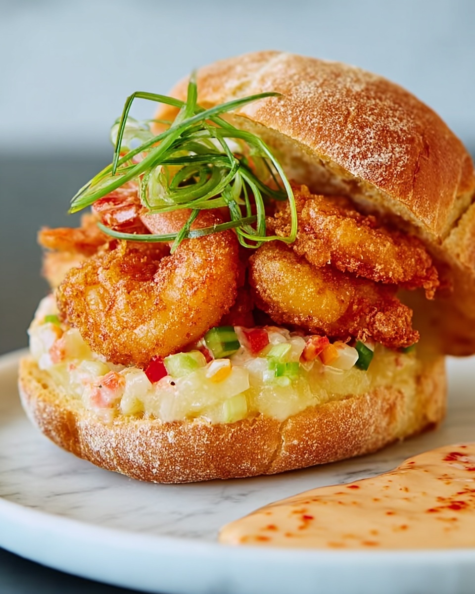 Crispy Fried Shrimp Burger with Homemade Sauce Recipe - Recipe Image