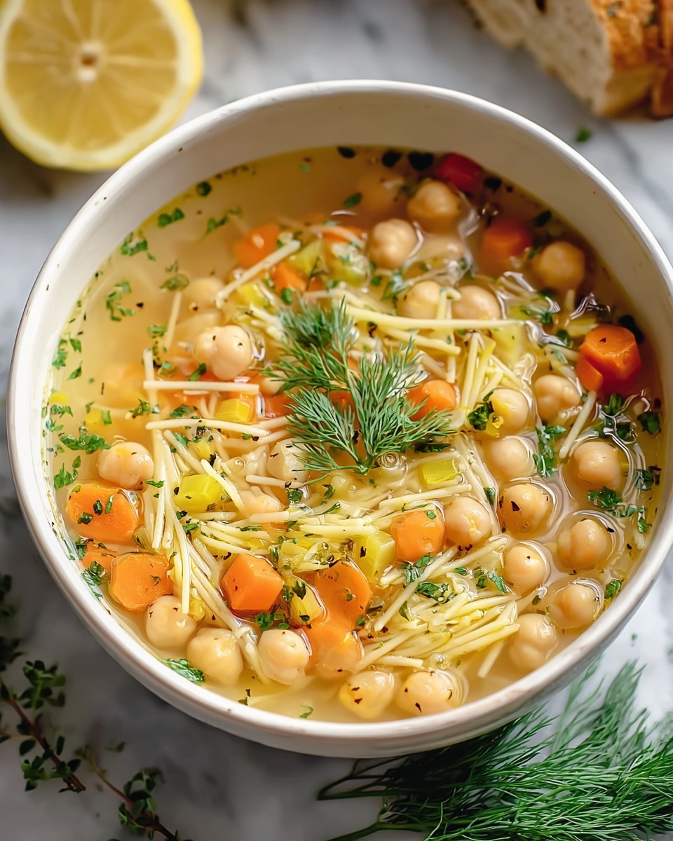 Lemon Orzo Chickpea Soup with Crispy Roasted Chickpeas Recipe - Recipe Image