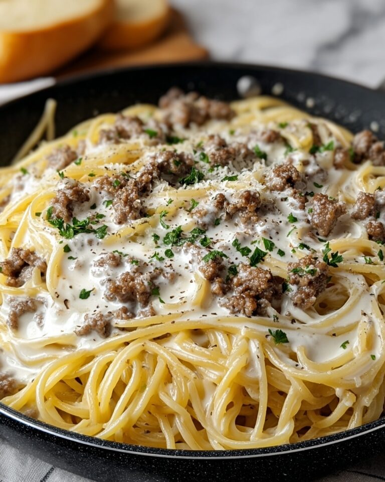 Cheesy Garlic Butter Linguine with Savory Ground Beef Recipe
