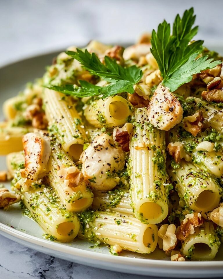 Chicken & Vegetable Penne with Parsley-Walnut Pesto Recipe