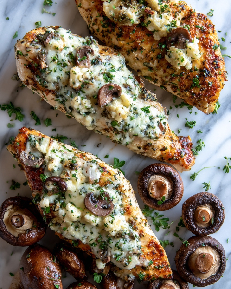 Cheesy Garlic Butter Mushroom Stuffed Chicken Recipe - Recipe Image