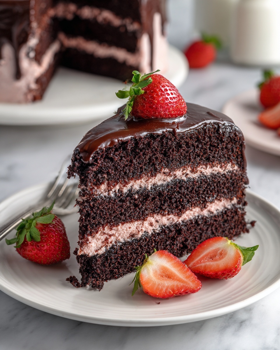 Strawberry Chocolate Cake with Homemade Strawberry Jam and Cream Cheese Frosting Recipe - Recipe Image