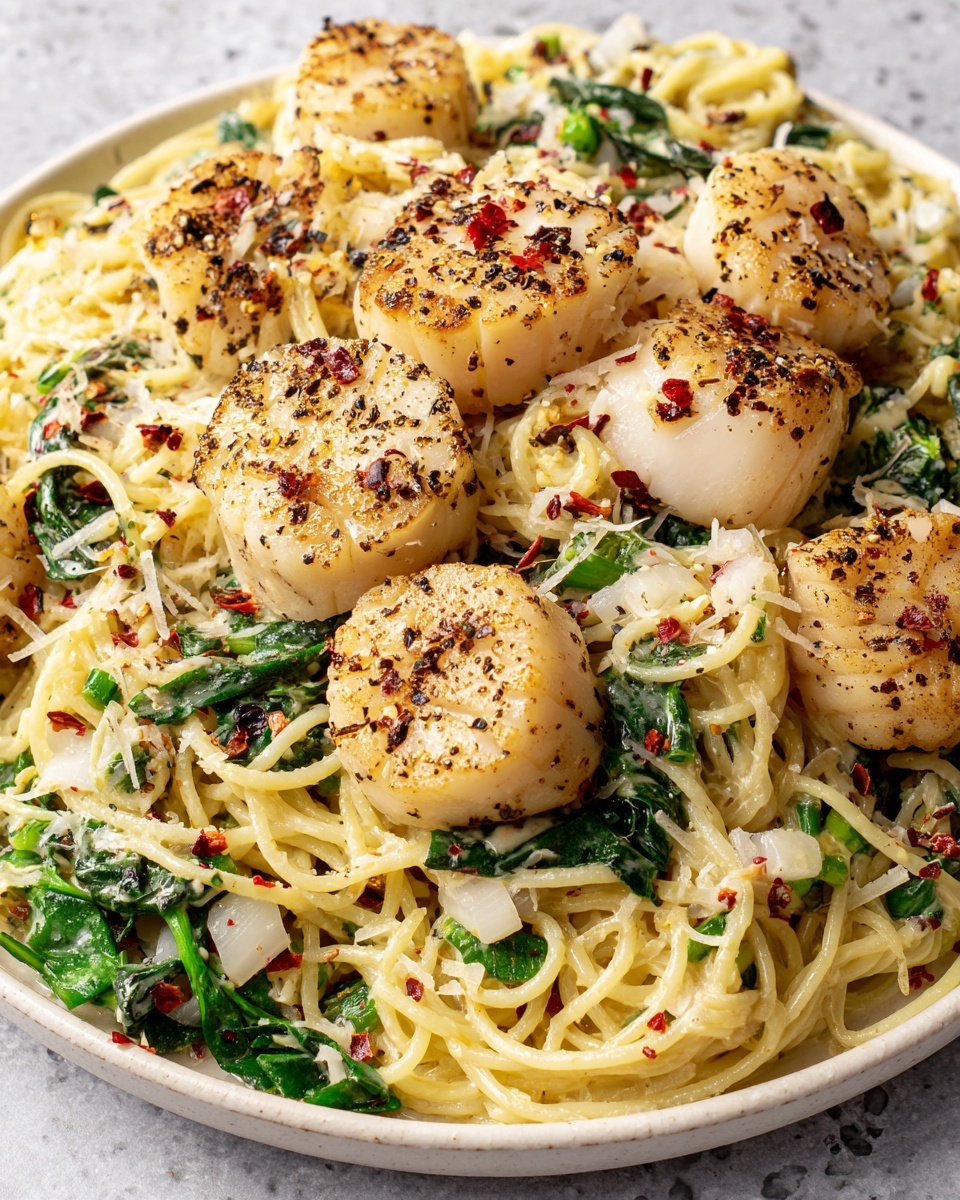 Creamy Tuscan Spaghetti with Jumbo Scallops Recipe - Recipe Image