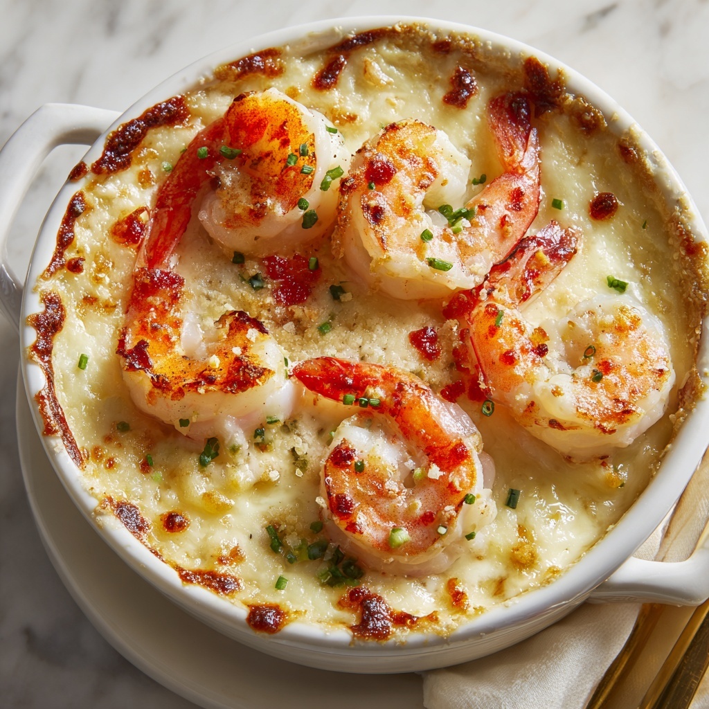 Easy Creamy Shrimp and Grits Casserole with Cheddar Crust Recipe - Recipe Image