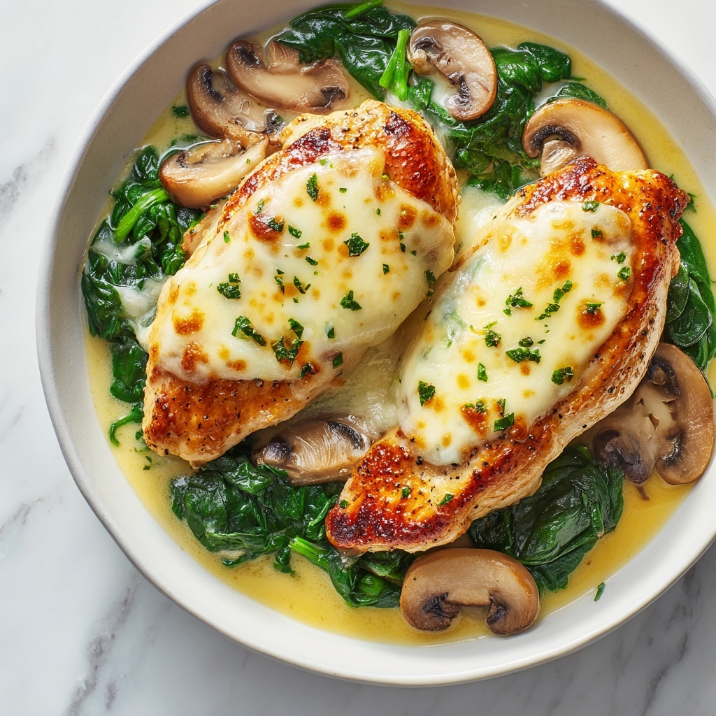 Baked Chicken with Spinach and Mushrooms cheesy bake Recipe - Recipe Image