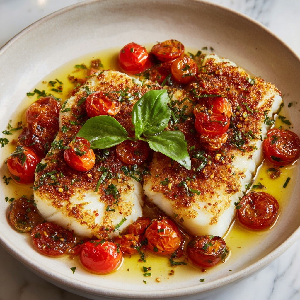 Pan-Seared Mediterranean Cod in Tomato Basil Sauce Recipe - Recipe Image