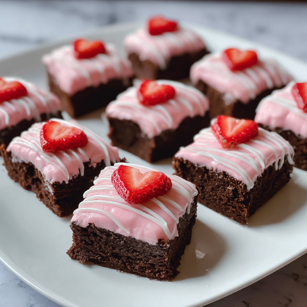 Strawberry Frosted Heart-Shaped Brownies Recipe - Recipe Image