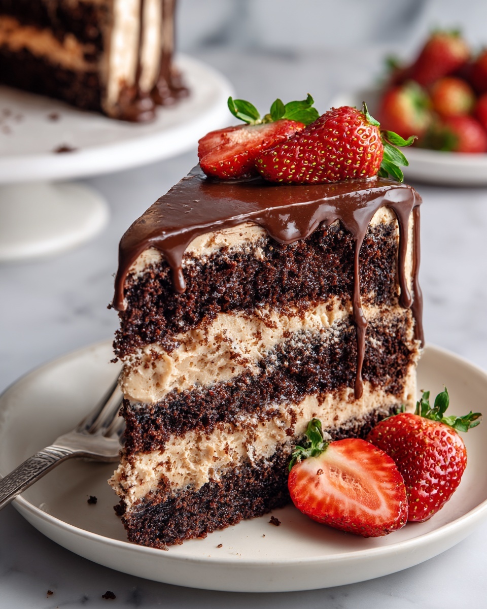 Strawberry Chocolate Cake with Homemade Strawberry Jam and Cream Cheese Frosting Recipe - Recipe Image