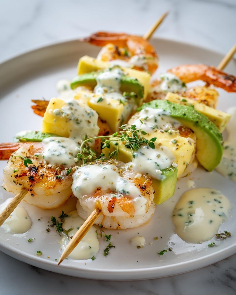 Shrimp and Avocado Skewers with Lime Dressing Recipe - Recipe Image