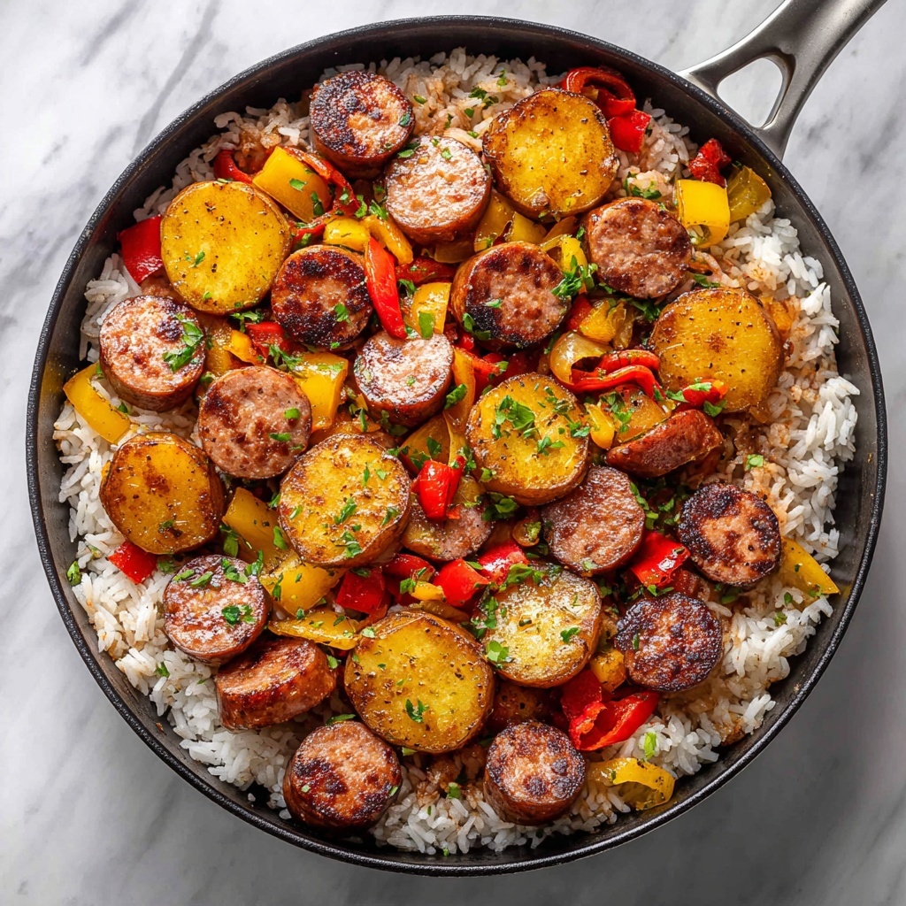 Summer Sausage Skillet with Andouille and Fresh Basil Cilantro Crema Recipe - Recipe Image