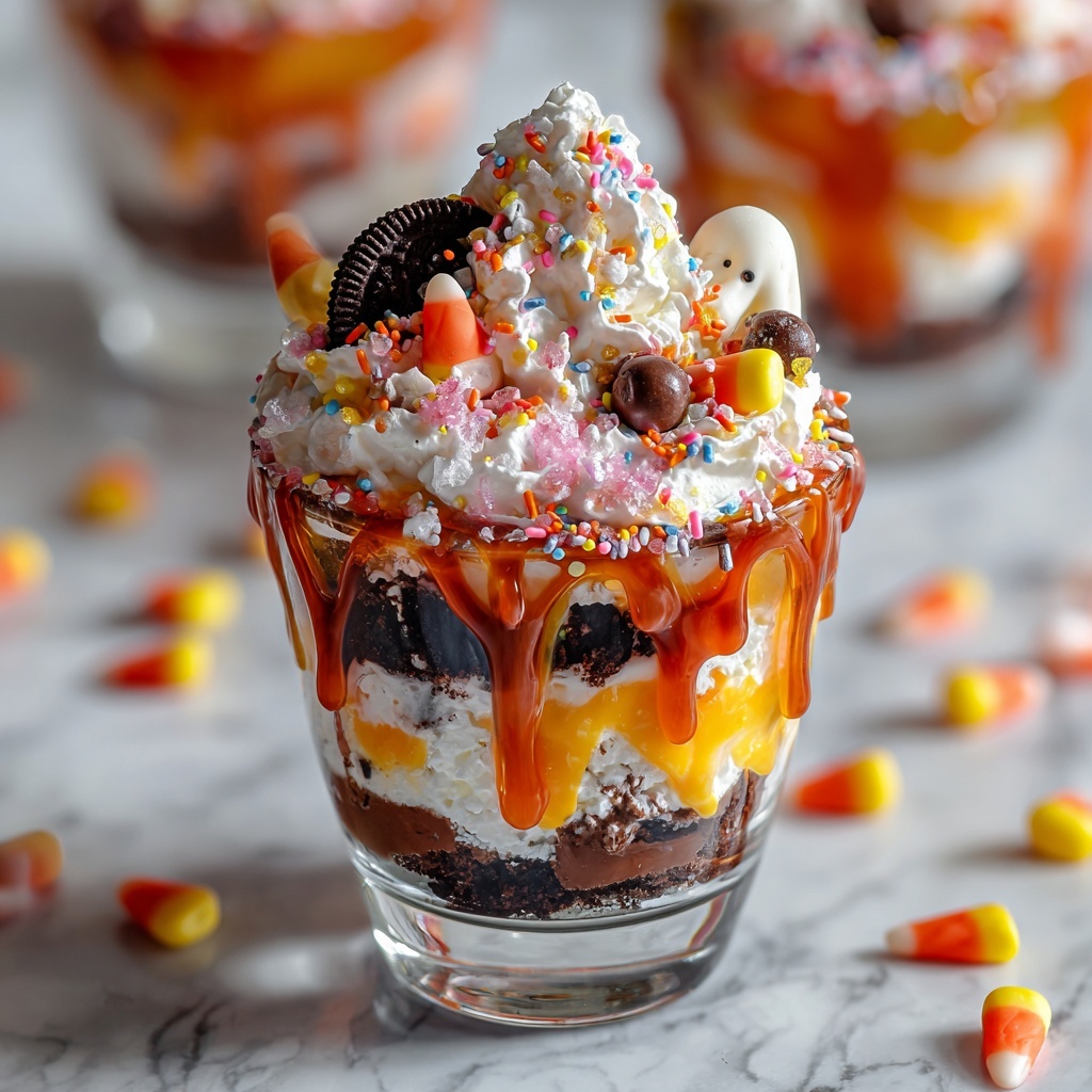 Halloween Chocolate Cake Trifle with Gummy Brains and Witch's Eyeballs Recipe - Recipe Image