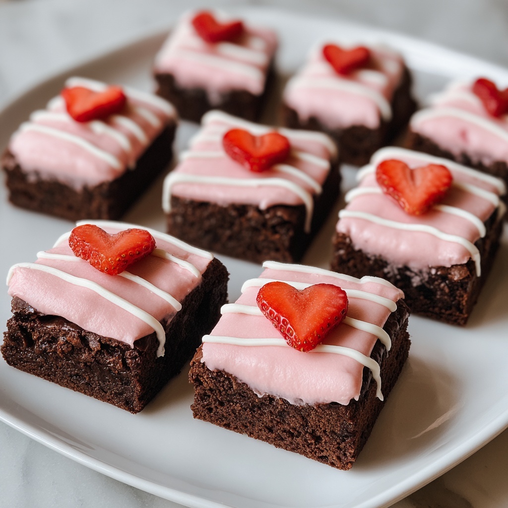 Strawberry Frosted Heart-Shaped Brownies Recipe - Recipe Image
