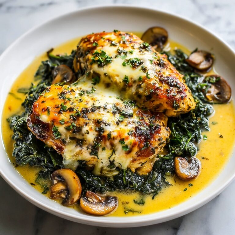 Baked Chicken with Spinach and Mushrooms cheesy bake Recipe