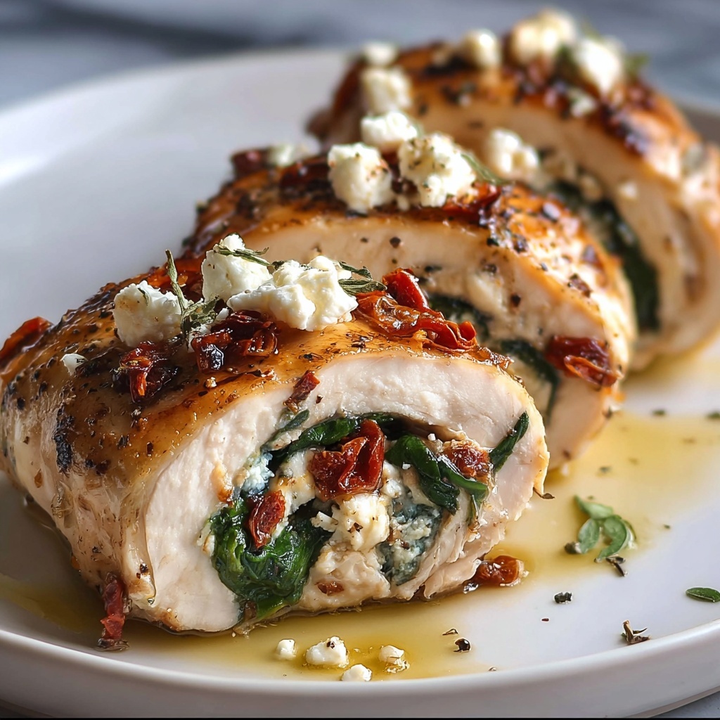 Rolled Chicken Breast Stuffed with Feta, Spinach, and Sun-Dried Tomatoes Recipe - Recipe Image