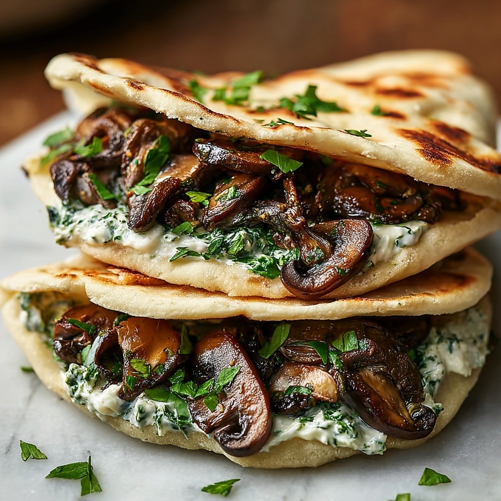 Cheesy Beef and Mushroom Pita Pockets with Tzatziki Sauce Recipe - Recipe Image