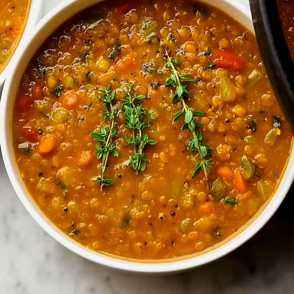French Lentil Soup with Roasted Red Peppers and Herb-Infused Chicken Recipe - Recipe Image