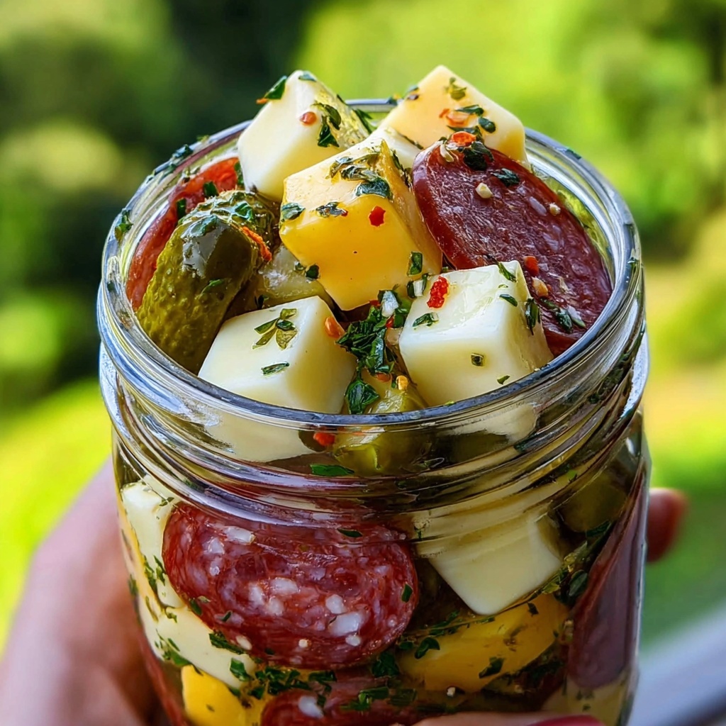 Easy Marinated Cheese Appetizer with Salami & Pickles Recipe - Recipe Image
