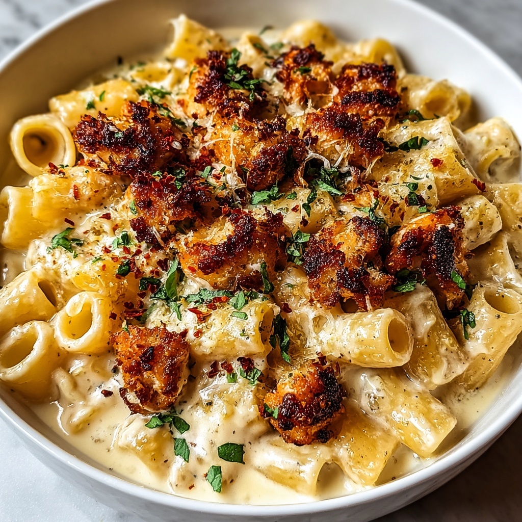 Cheesy Garlic Butter Chicken Bites with Creamy Parmesan Pasta Recipe - Recipe Image