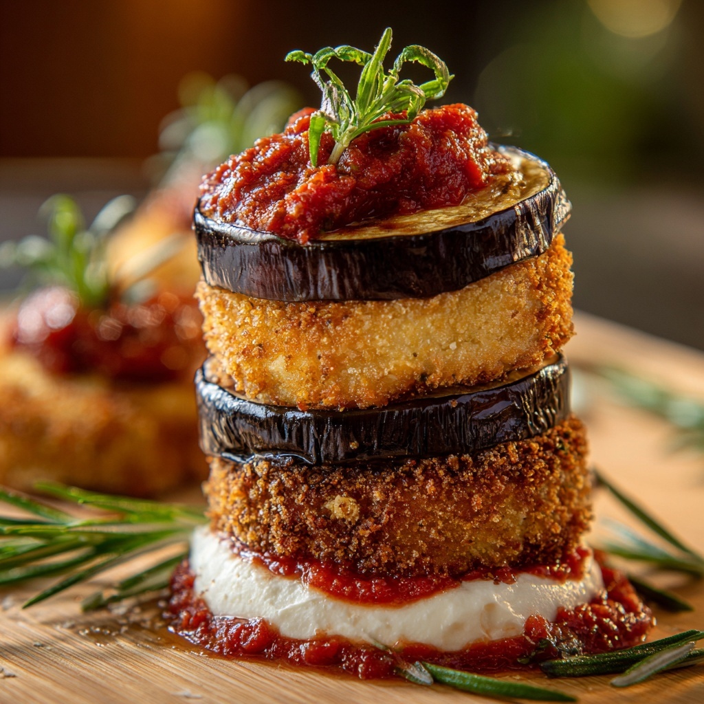 Eggplant and Goat-Cheese Sandwiches with Tomato Tarragon Sauce Recipe - Recipe Image