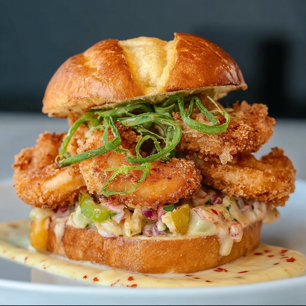 Crispy Golden Shrimp Burgers with Egg Salad and Wasabi Mayonnaise Recipe - Recipe Image