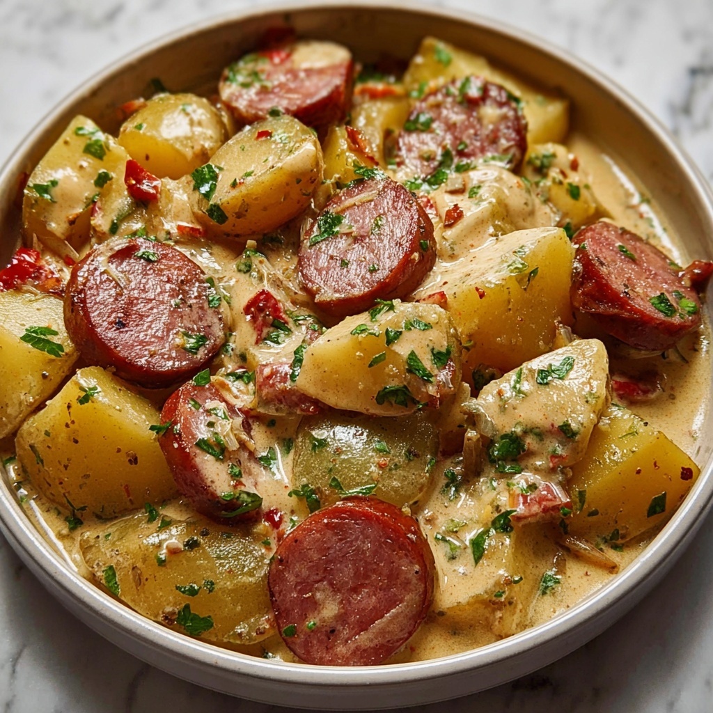 Creamy Smoked Sausage & Potato Crockpot Dinner Recipe - Recipe Image