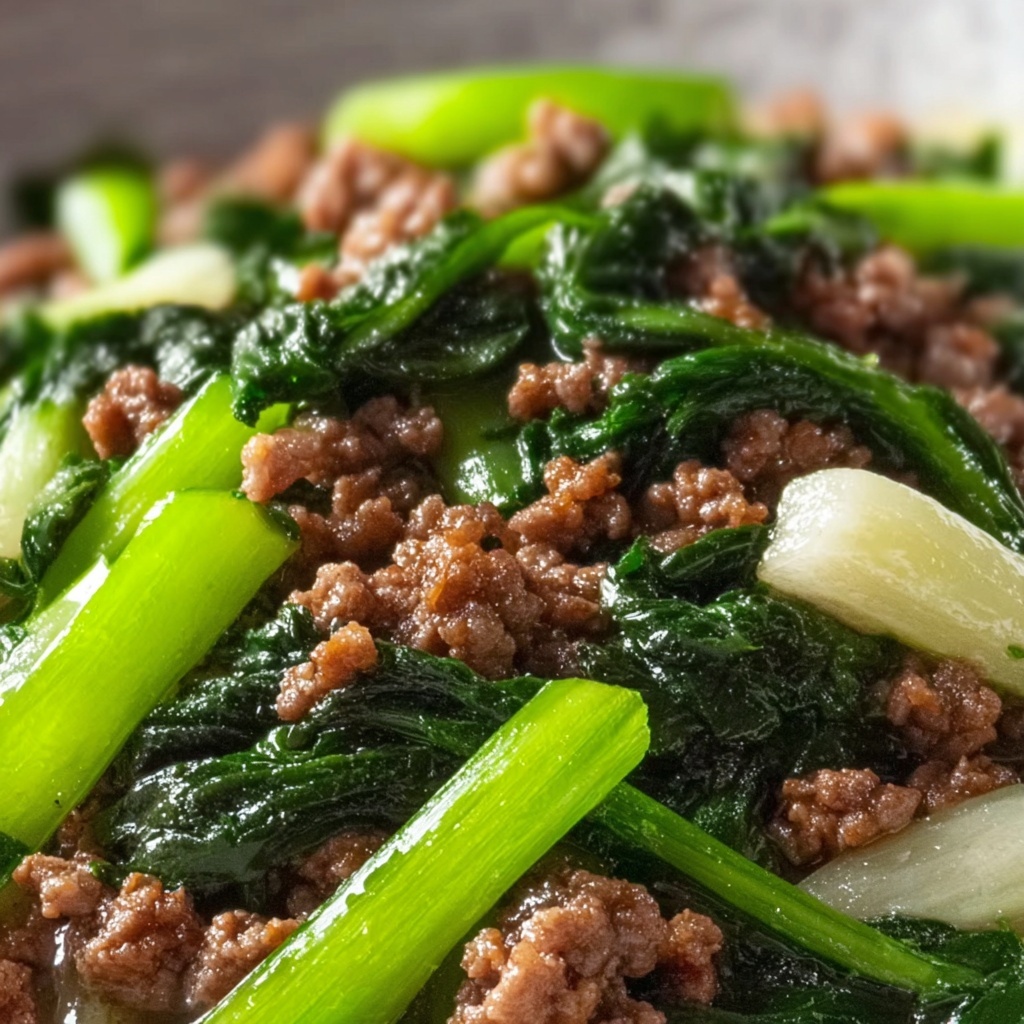 Stir-Fried Bok Choy with Ground Meat Recipe - Recipe Image