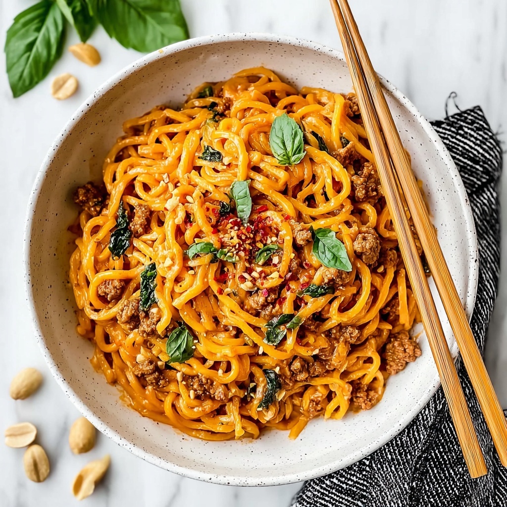 Sweet and Spicy Hot Chili Chicken Noodles with Basil Recipe - Recipe Image