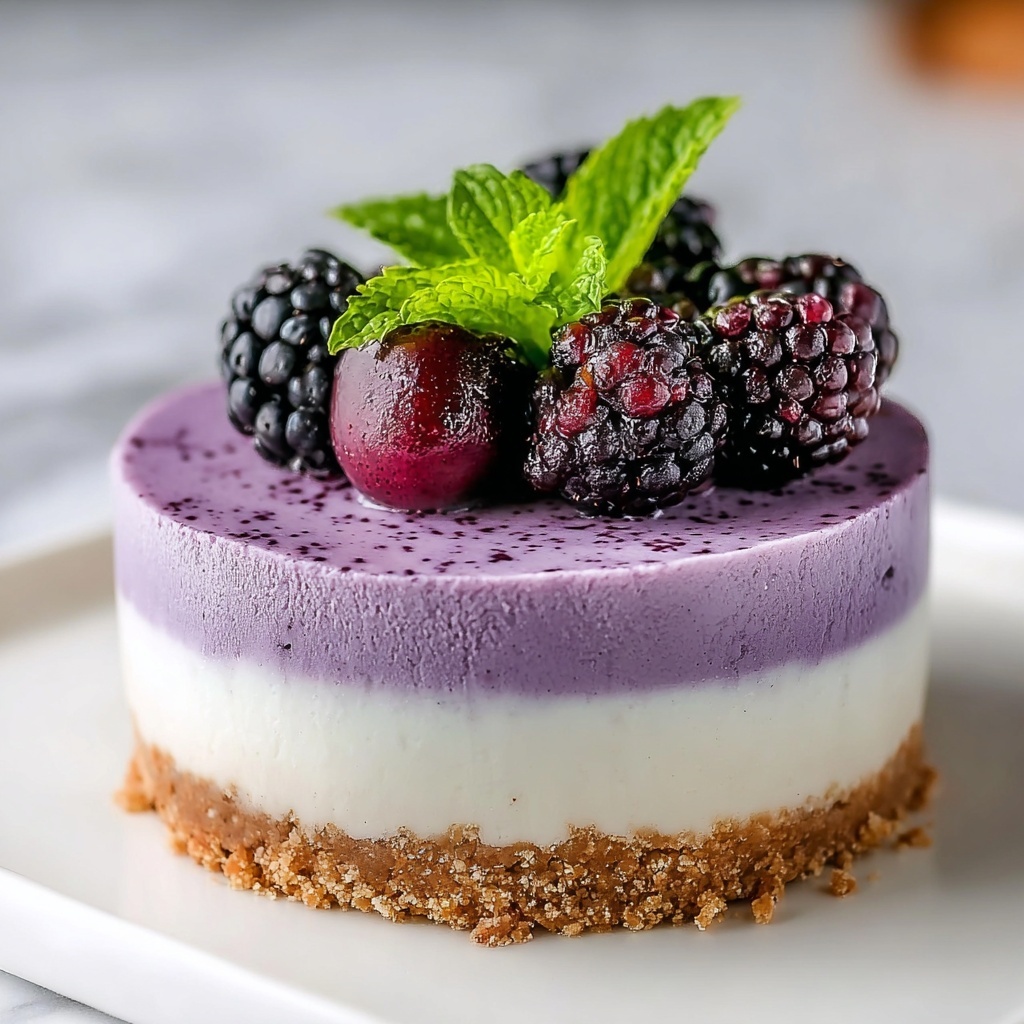 Elegant White Chocolate Blackberry Mousse Cheesecake Recipe - Recipe Image