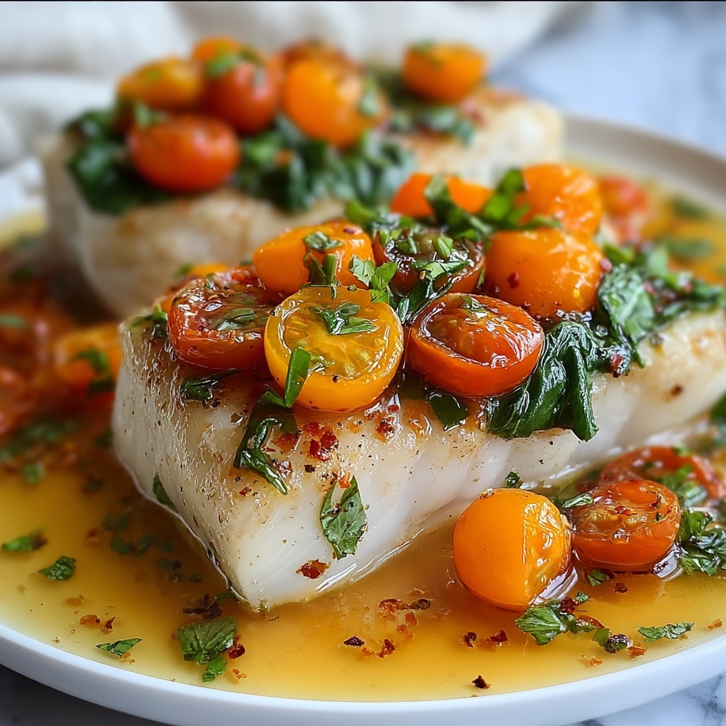 Pan-Seared Mediterranean Cod in Tomato Basil Sauce Recipe - Recipe Image