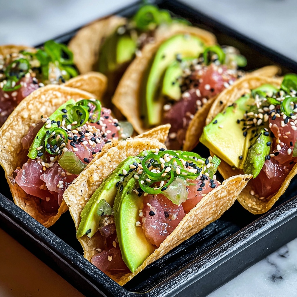 Spicy Tuna Tartare Wonton Tacos Recipe - Recipe Image