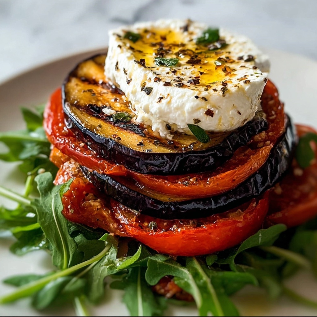 Grilled Eggplant Ratatouille with Fresh Cheese and Arugula Recipe - Recipe Image
