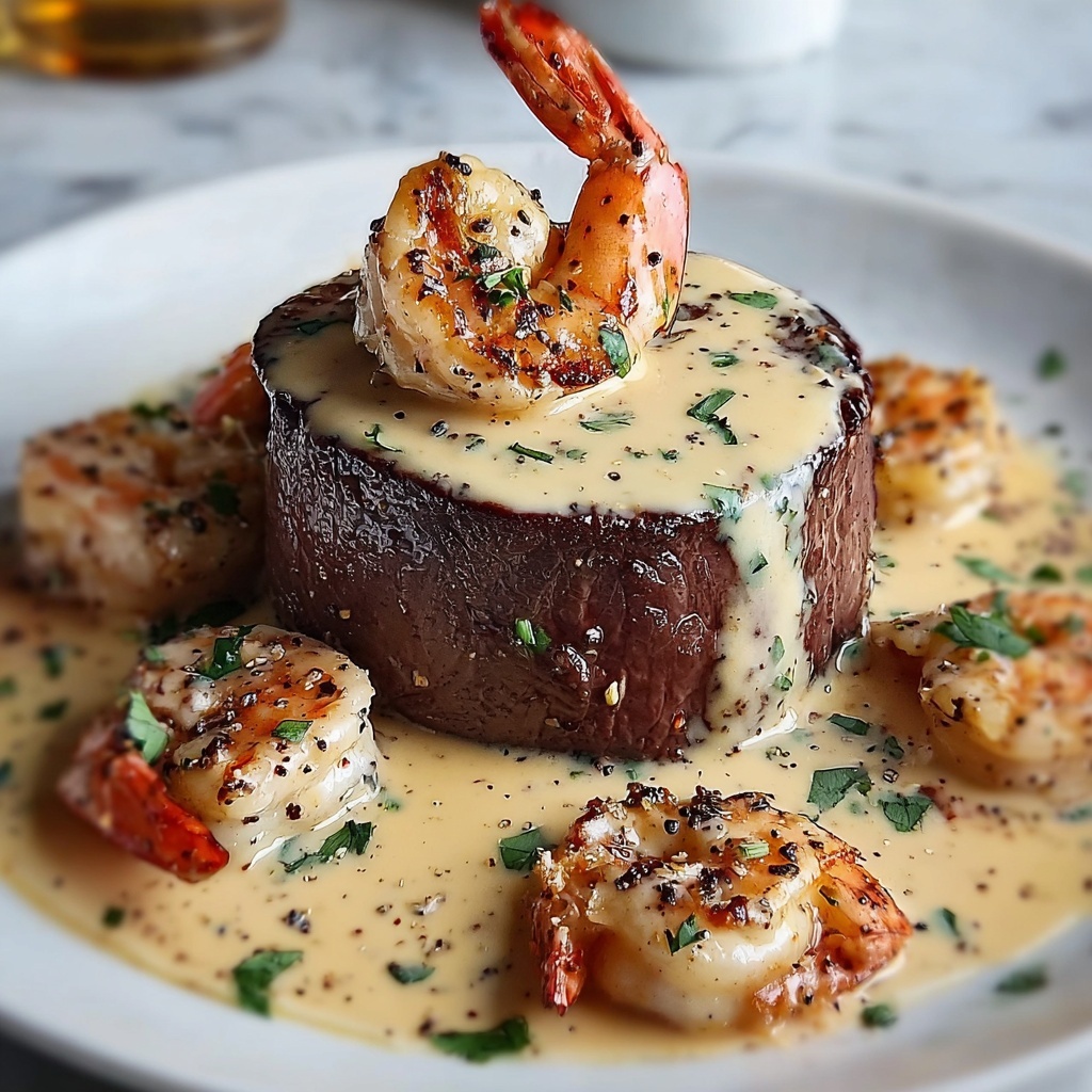 Filet Mignon with Shrimp and Lobster Cream Sauce Recipe - Recipe Image