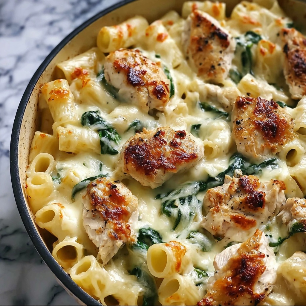 Cheesy Spinach Dip Chicken Pasta Recipe - Recipe Image