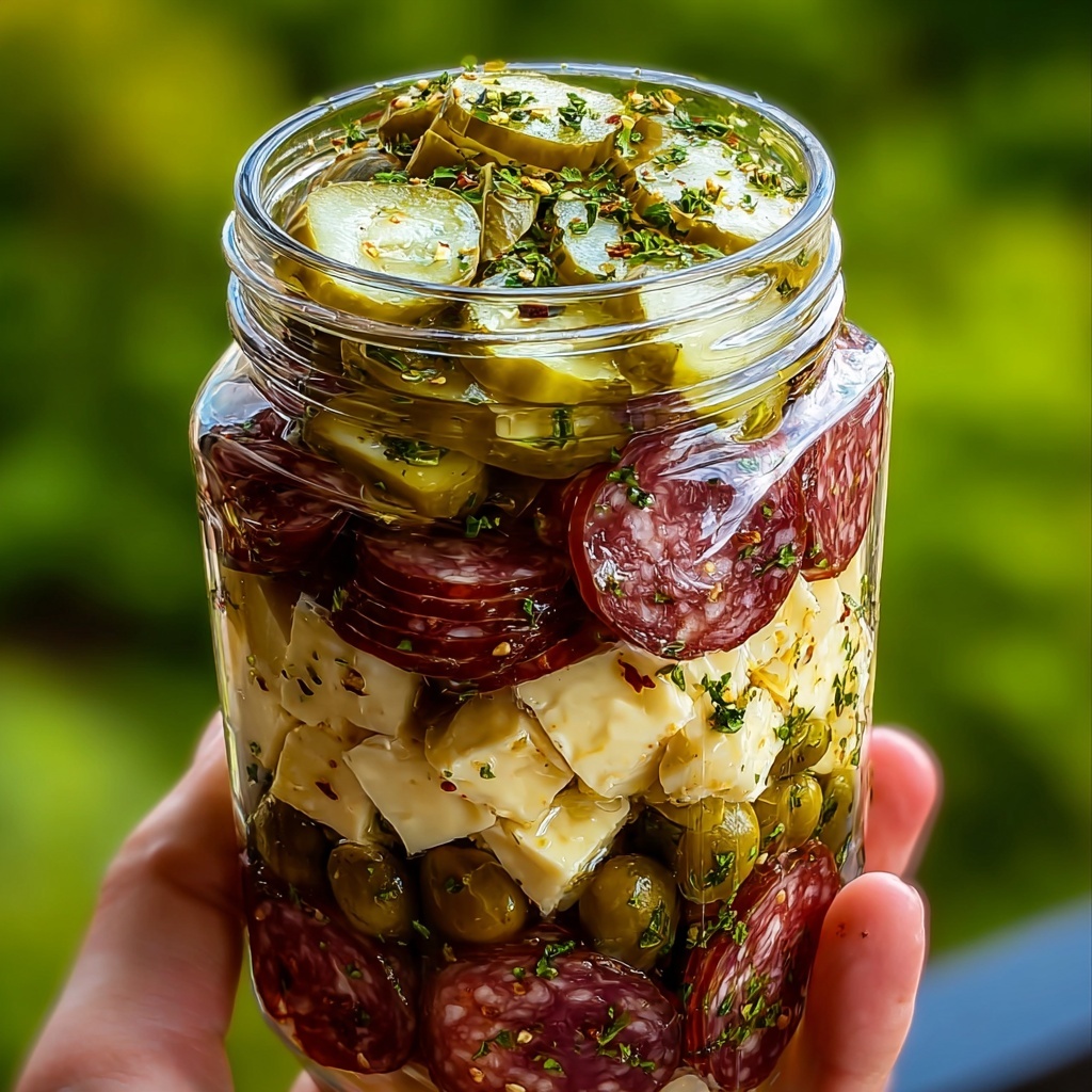 Easy Marinated Cheese Appetizer with Salami & Pickles Recipe - Recipe Image