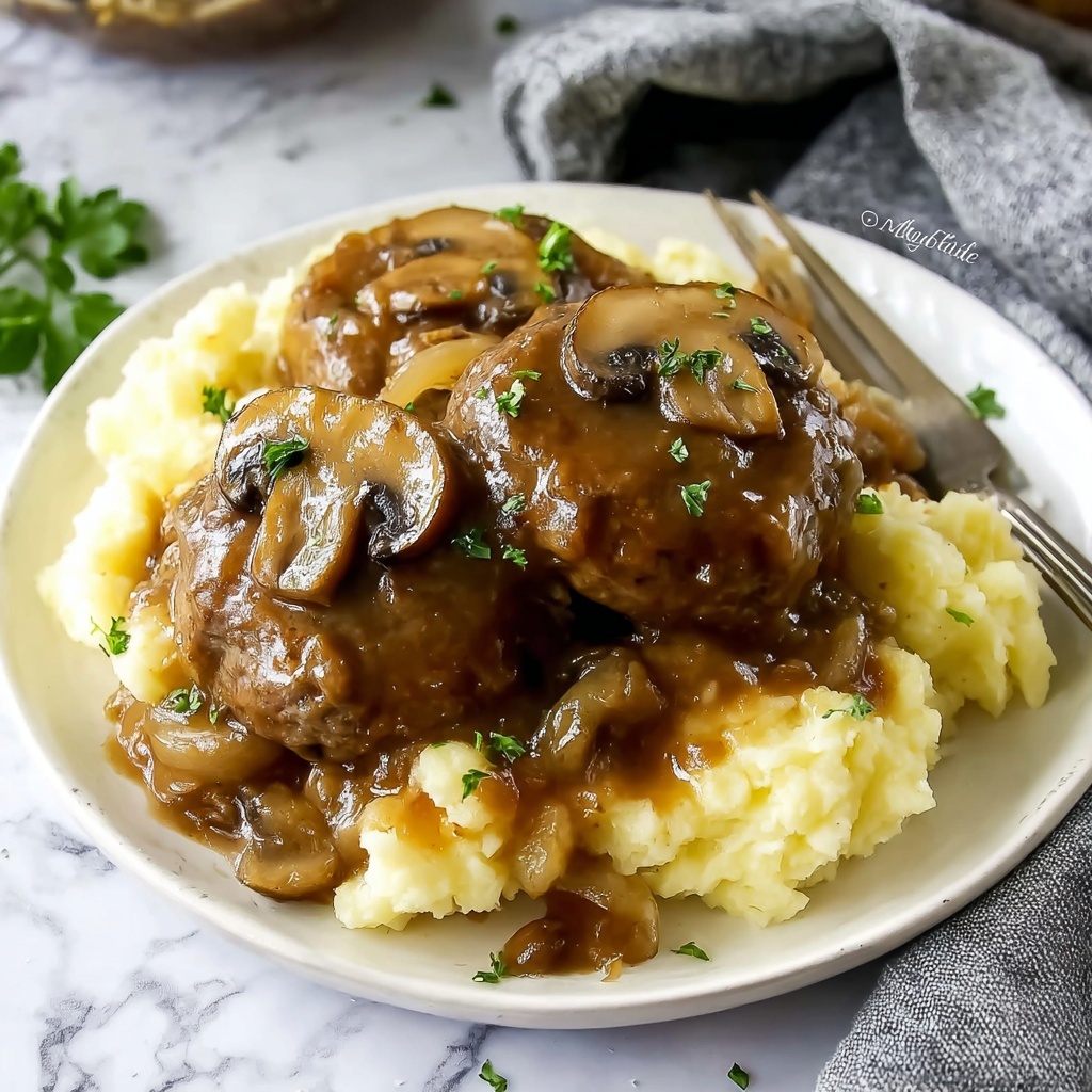 Bobby Flay Salisbury Steak with Mushroom Gravy Recipe - Recipe Image