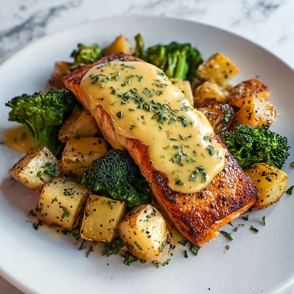 Lemon Butter Salmon with Crispy Potatoes and Roasted Broccoli Recipe - Recipe Image