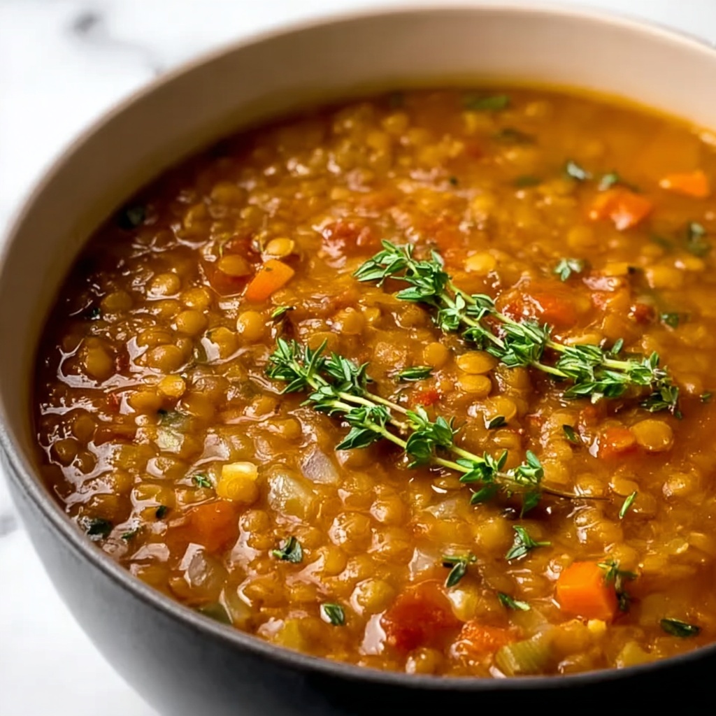 French Lentil Soup with Roasted Red Peppers and Herb-Infused Chicken Recipe - Recipe Image
