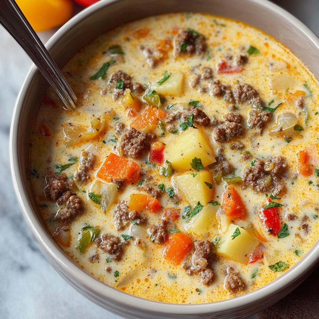 Easy Slow Cooker Cheeseburger Soup Recipe - Recipe Image