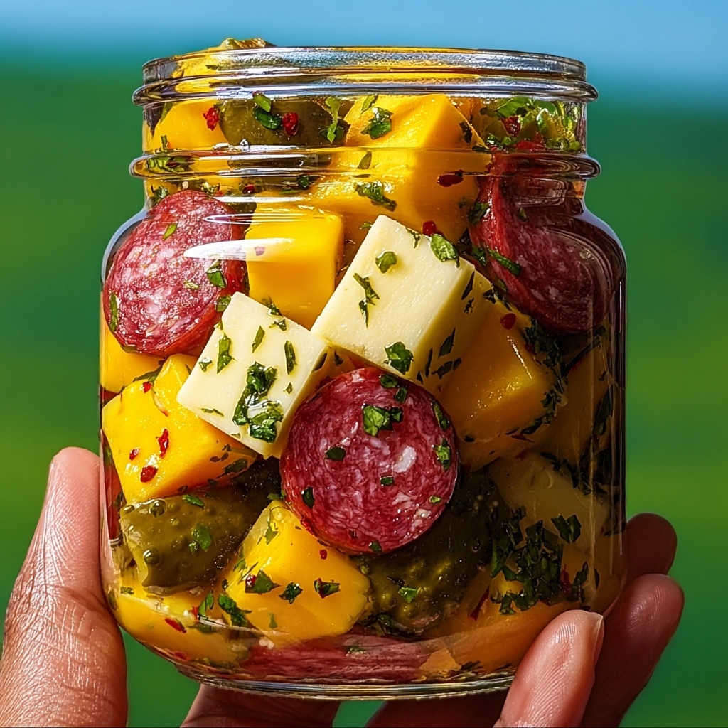 Easy Marinated Cheese Appetizer with Salami & Pickles Recipe - Recipe Image