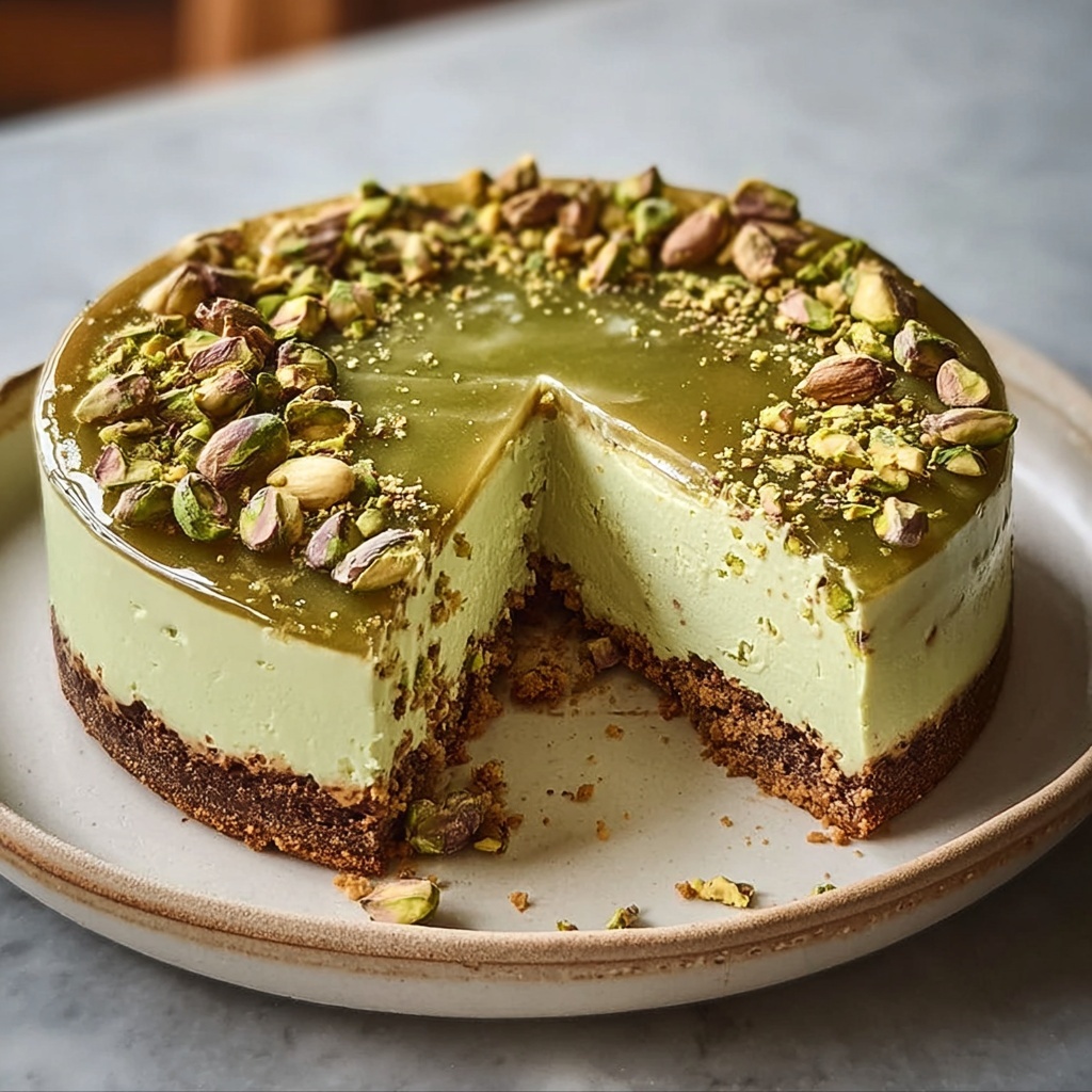Pistachio Cheesecake with Almond Crust Recipe - Recipe Image