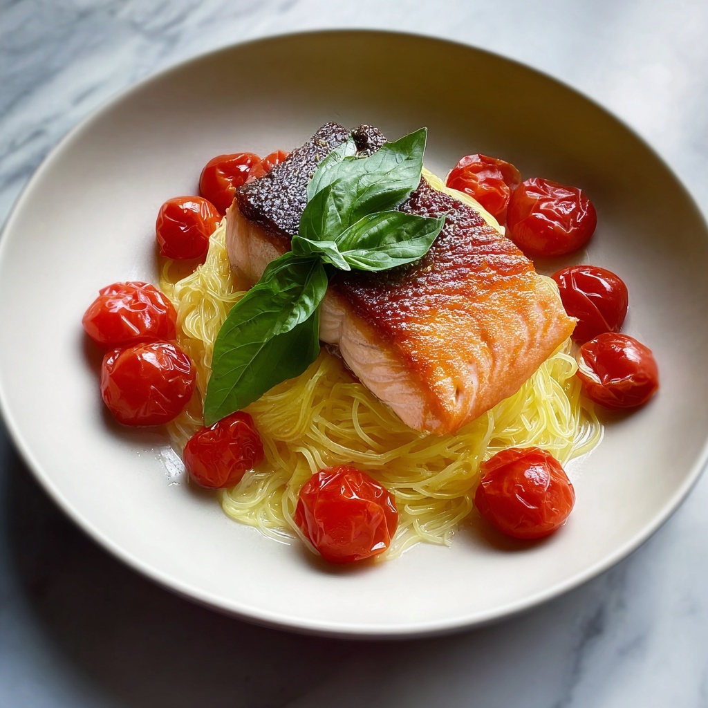 Salmon Pasta with Cherry Tomatoes and Fresh Basil Recipe - Recipe Image