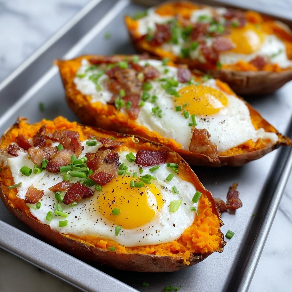 Baked Sweet Potato Skins with Bacon, Cheddar, and Egg Recipe - Recipe Image